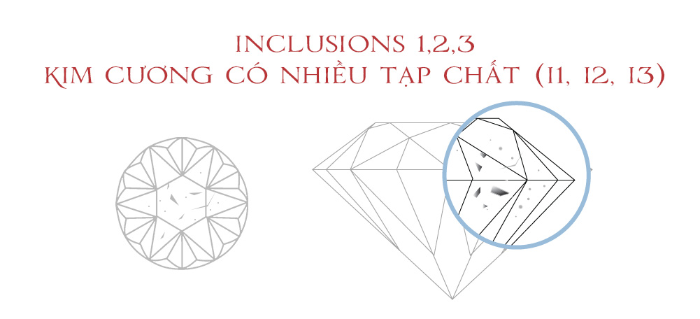 Inclusions 1,2,3 - Kim cương có tương đối nhiều tạp hóa học (I1, I2, I3)