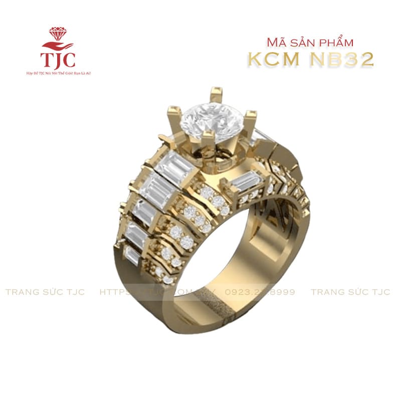 Nhẫn kim cương nam vàng 18k thiết kế viền kim cương baguette